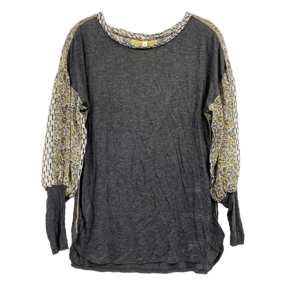 tiny Gray Green Sheer Patterned Back Puff Sleeve Blouse | Womens M